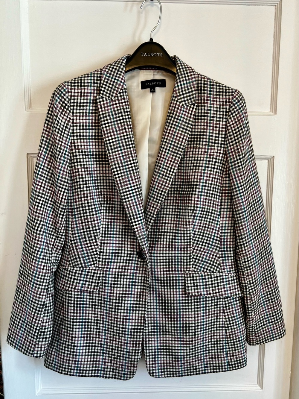 Talbots Houndstooth Blazer in Black, White & Pink Accent